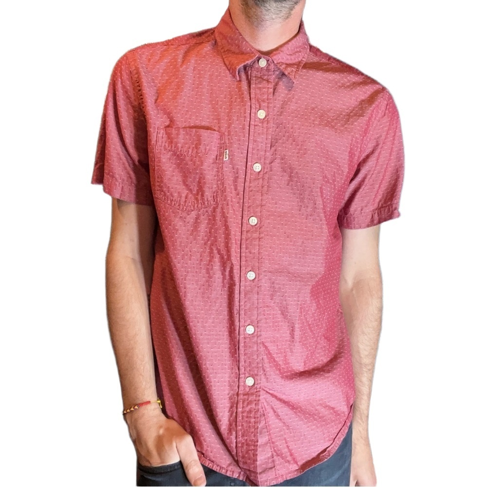 Levi's Mens Red Maroon Short Sleeve Collared Casual Textured Button Up Shirt Siz